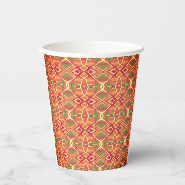 Orange and green pattern paper cups (Front)