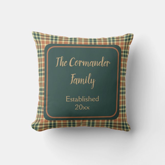 Orange and Green Plaid 20 x 20 Throw Pillow (Front)