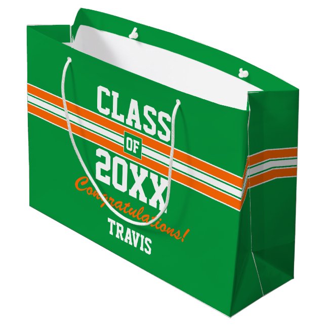 Orange and Green School Colours Graduation Custom Large Gift Bag (Back Angled)