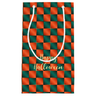 Orange and Green Shiny Chequerboard Small Gift Bag