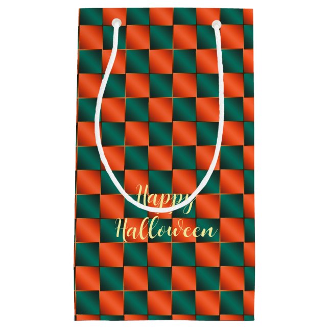 Orange and Green Shiny Chequerboard Small Gift Bag (Front)