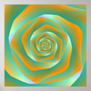 Orange and Green Spiral Rose Poster