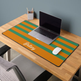 Orange and Green Stripes Pattern Personalized Desk Mat