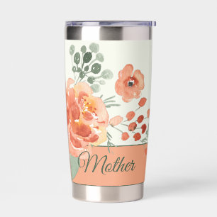 Orange and green watercolor floral customizable insulated tumbler