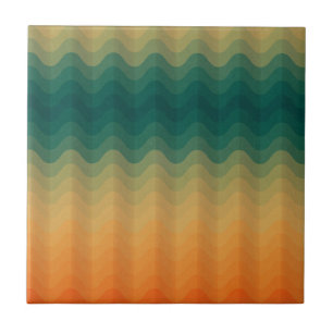 Orange and Green Waves Abstract Pattern Tile