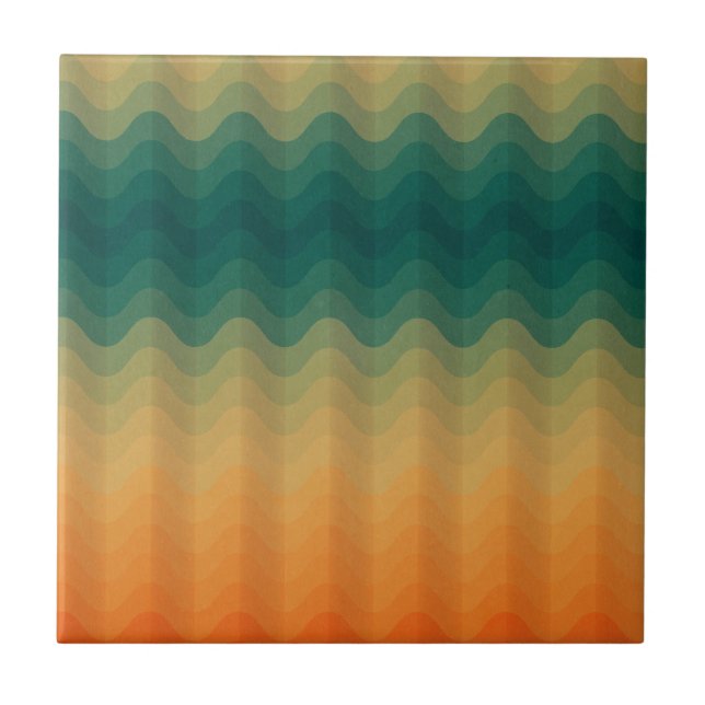 Orange and Green Waves Abstract Pattern Tile (Front)