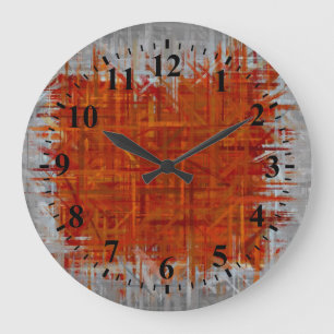 Orange and Grey Abstract Art Painting 4 Large Clock