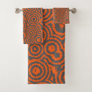 orange and grey abstract bath towel set