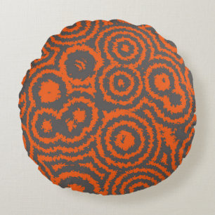 orange and grey abstract round pillow