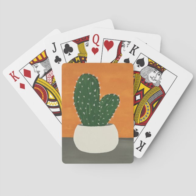 Orange and Grey Acrylic Potted Cactus Playing Cards (Back)