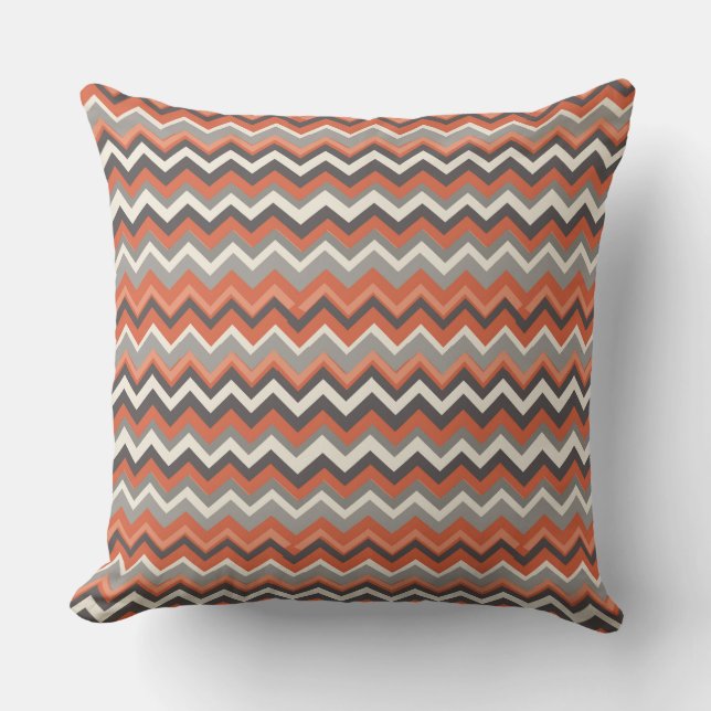 Orange and grey chevron pattern throw pillow (Front)