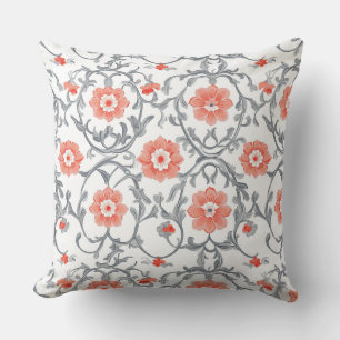Orange and Grey Chinoiserie Floral Throw Pillow