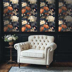 Orange and Grey Chinoiserie Style Floral Wallpaper
