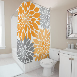 Orange and Grey Chrysanthemums Floral Pattern