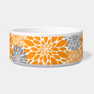 Orange and Grey Chrysanthemums Floral Pattern