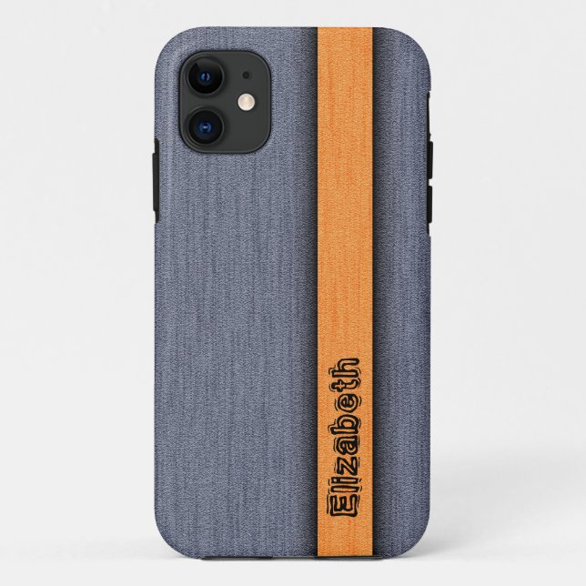 Orange and Grey Fabulous Wood Grain Case-Mate iPhone Case (Back)