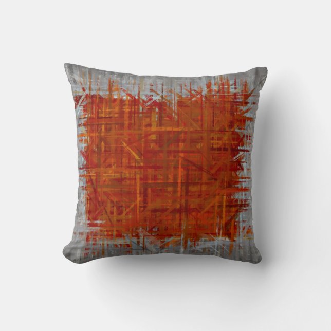 Orange and Grey Fine Art Painting Style Throw Pillow (Front)