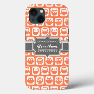 Orange and Grey Owl Personalized Name iPhone 13 Case