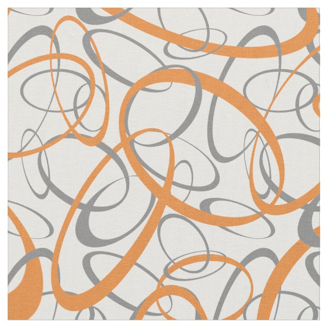Orange and Grey Retro Shapes Pattern Fabric (Close Up)