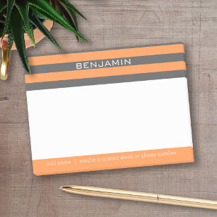Orange and Grey Rugby Stripes with Custom Name Post-it Notes