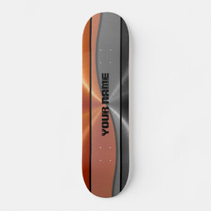 Orange and Grey Shiny Stainless Steel Metal Skateboard