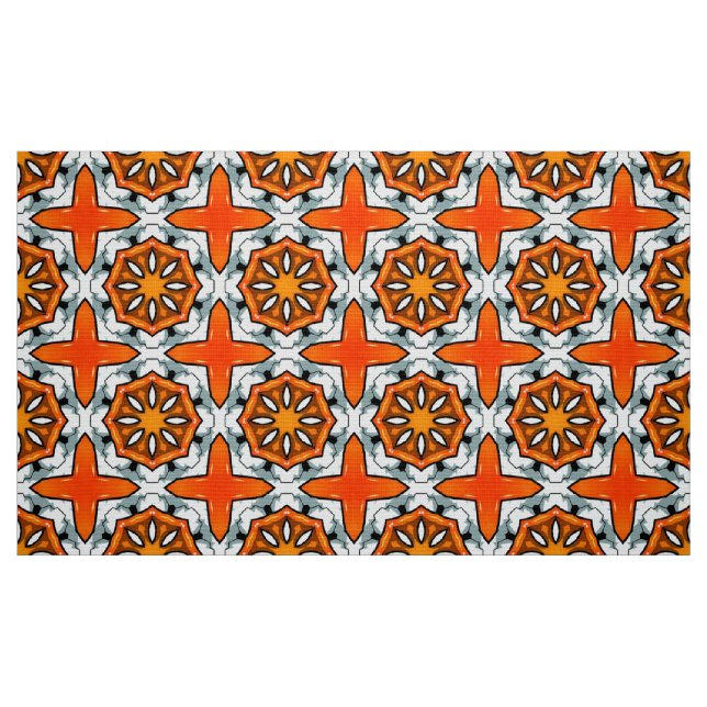 Orange and grey star geometric pattern  fabric (Fat Quarter)