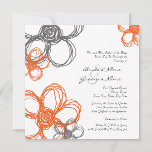 Orange and Grey Wild Flowers Wedding Invitation