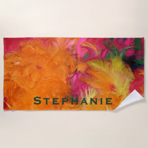 Orange and Hot Pink Beach Towel with Green Name