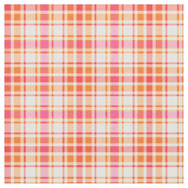 Orange and Hot Pink Fashion Plaid Fabric (Close Up)
