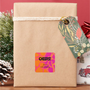 Orange and Hot Pink Gradient Cheers  Square Sticker