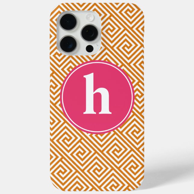 Orange and Hot Pink Greek Key Pattern Monogram Case-Mate iPhone Case (Back)