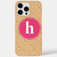 Orange and Hot Pink Greek Key Pattern Monogram