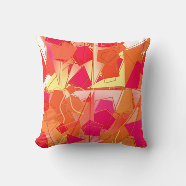 Orange and Hot Pink, Kadinsky-Inspired Abstract Throw Pillow (Front)