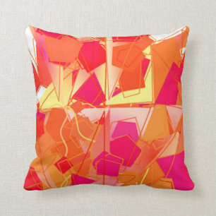 Orange and Hot Pink, Kadinsky-Inspired Abstract Throw Pillow