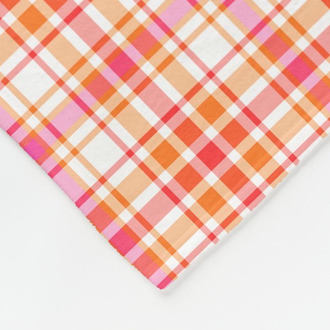 Orange and Hot Pink Plaid Pattern Fleece Blanket (Corner)