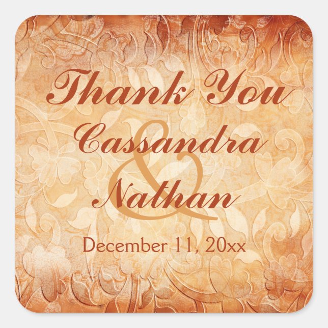 Orange and Ivory Floral Wedding Favour Sticker (Front)