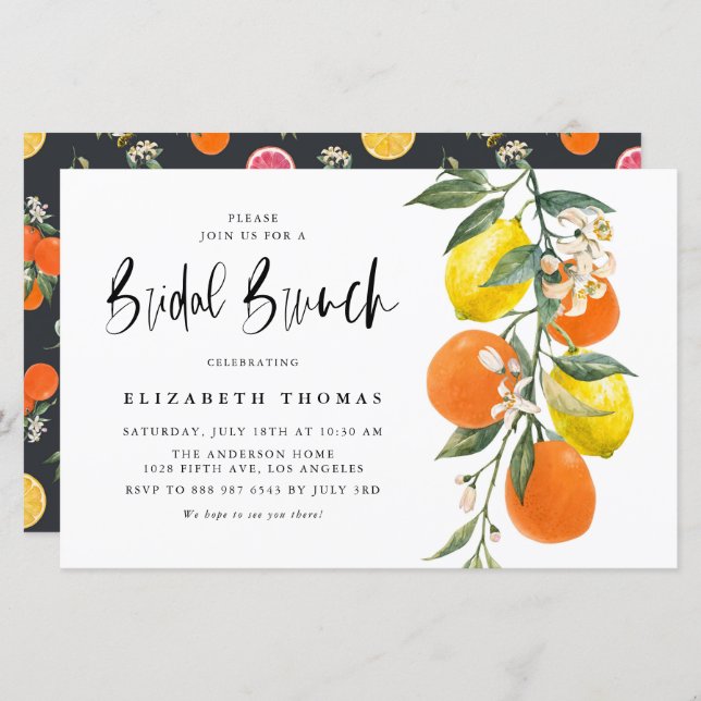 Orange and Lemon Bridal Brunch Invitation (Front/Back)
