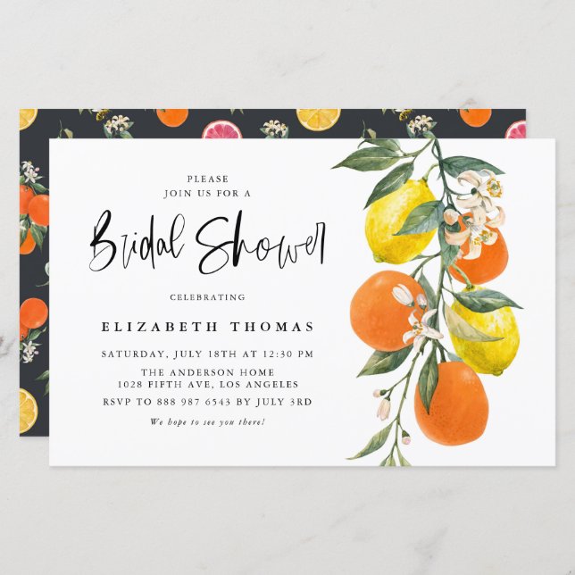 Orange and Lemon Bridal Shower Invitation (Front/Back)