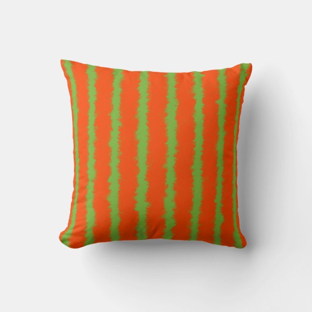 orange and lime green stripes throw pillow (Front)