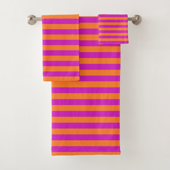 Orange and Magenta Stripes Bath Towel Set (Insitu)