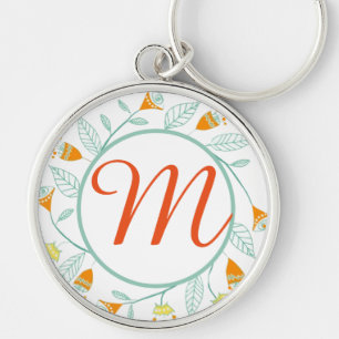 Orange and Mint Floral Garland Folk Art Keychain