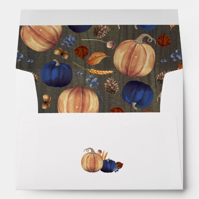 Orange and Navy Blue Pumpkins Rustic Fall  Envelope (Back (Bottom))