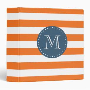 Orange and Navy Blue Stripes Custom Monogram Binder