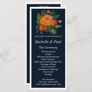 Orange and Navy Floral Modern Bold Wedding Program
