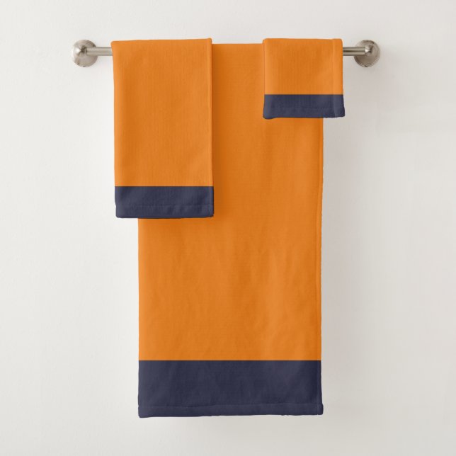 Orange And Navy Sport Team Colours Bath Towel Set (Insitu)