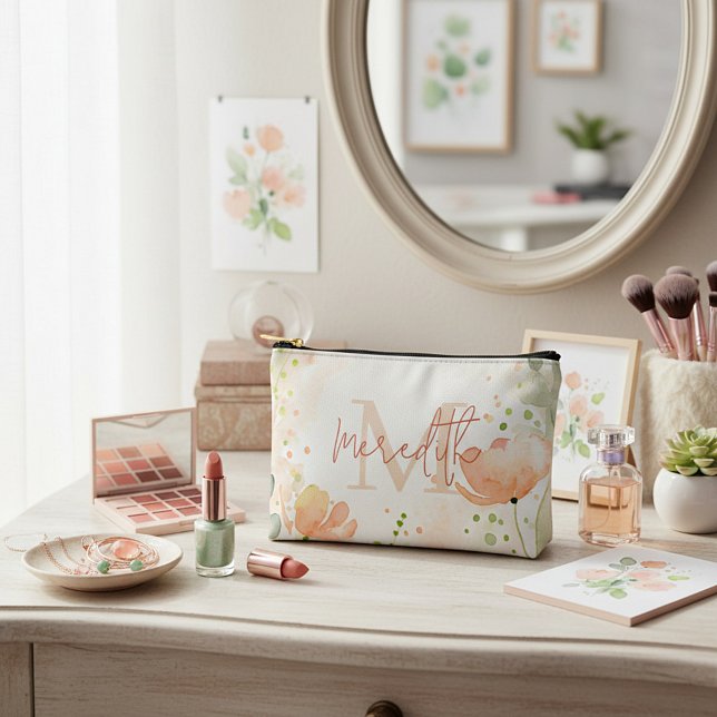 Orange and peach floral personalized accessory pouch (Creator Uploaded)