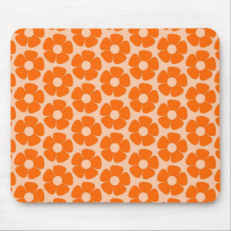 Orange and Peach Retro 60s Floral Pattern Mouse Pad