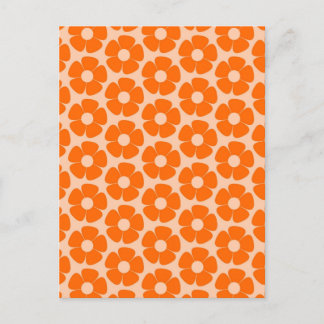 Orange and Peach Retro 60s Floral Pattern  Postcard