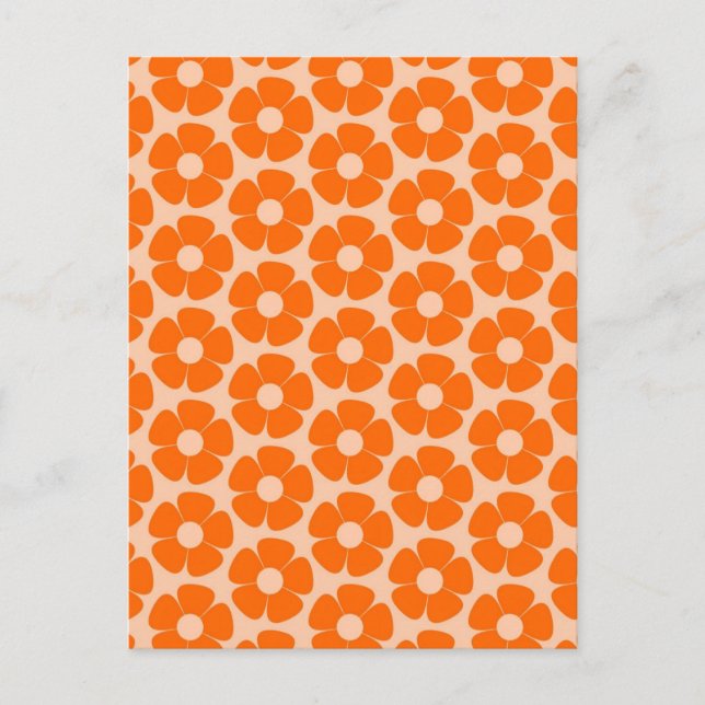 Orange and Peach Retro 60s Floral Pattern  Postcard (Front)