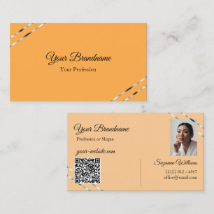 Orange and Peach with Silver Lines Photo QR Code Business Card